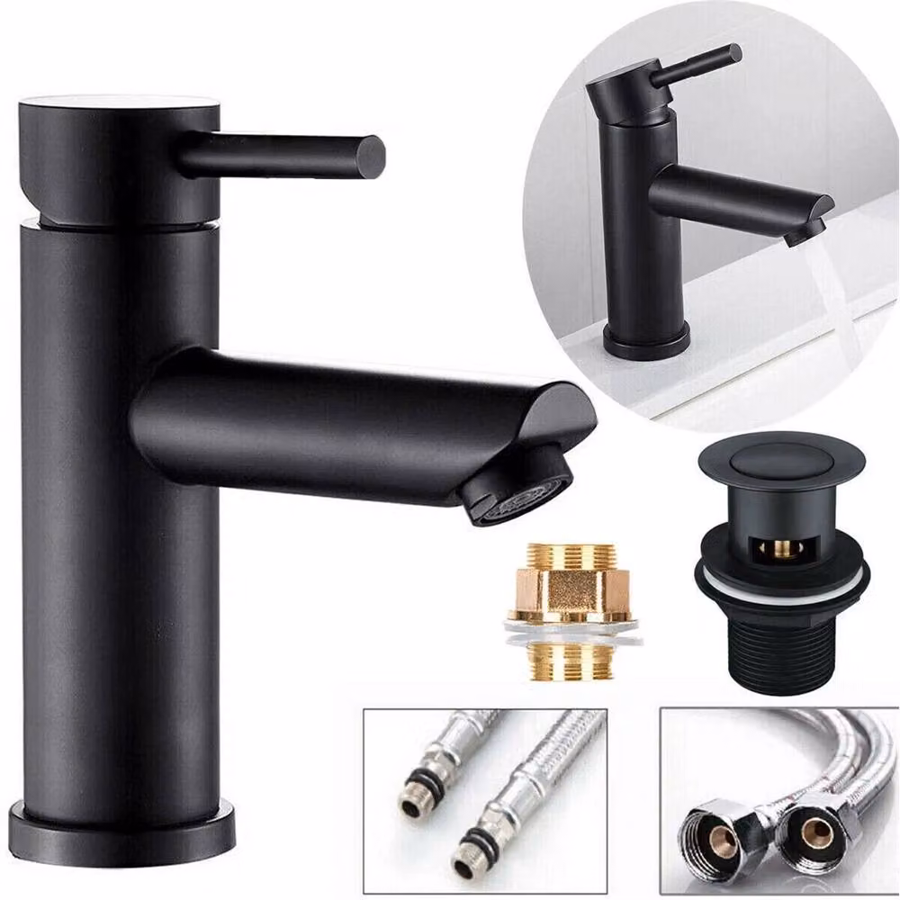 SPETLEK Matt Black Single Lever Basin Mixer Tap with Waste and Swivel Spout – 3