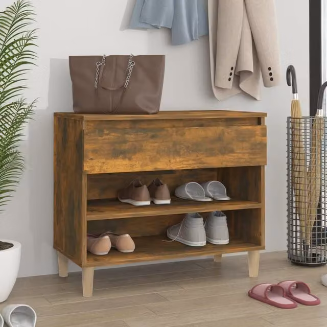 Berkfield Home Smoked Oak Shoe Cabinet in Brown, W/D/H: 70 x 36 x 60 cm