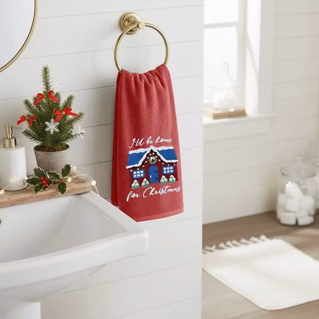 Velosso Ill Be Home Red Cotton Christmas Hand Towels, 2 Pack