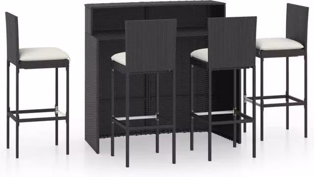 Berkfield Home 5 Piece Poly Rattan Garden Bar Set with Cushions in Black – 1
