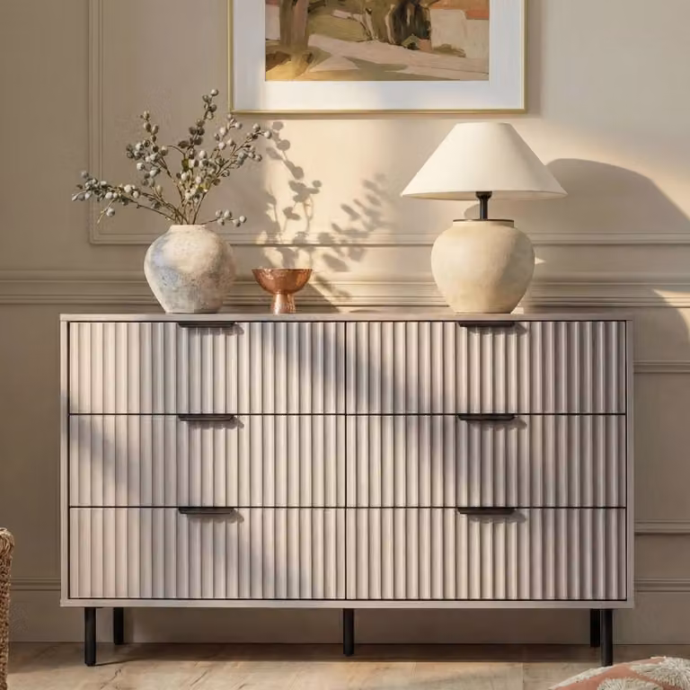 DHS Flutrina 6 Drawer Wide Chest of Drawers Bedroom Dresser in Grey