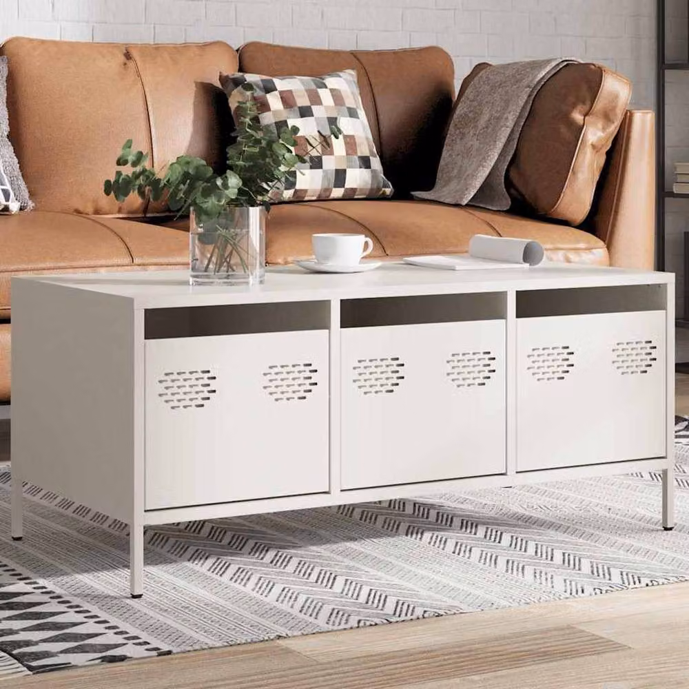 Berkfield Home Sturdy White Metal Coffee Table W: 101.5 cm, D: 50 cm, H: 43.5 cm – 1