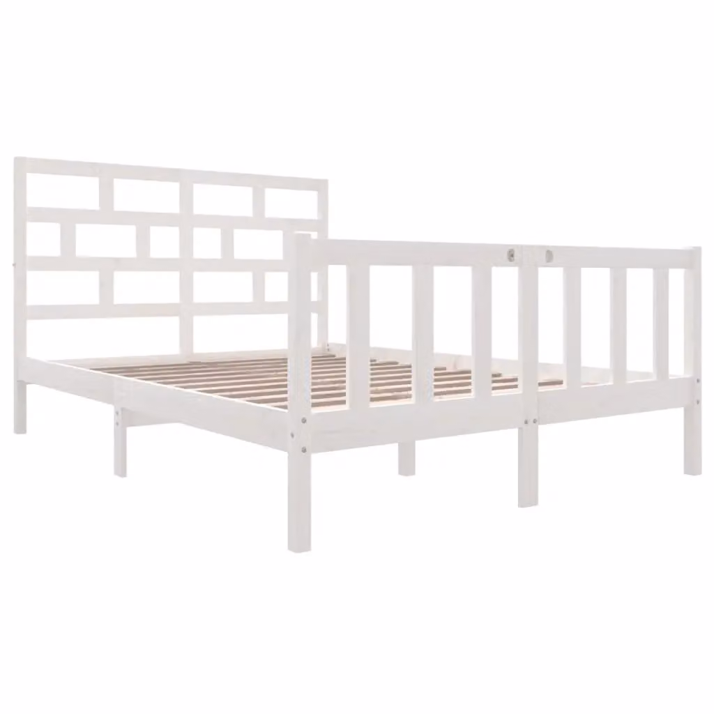 Berkfield Home White Solid Wood Pine Bed Frame W: 140 cm, D: 200 cm – 2