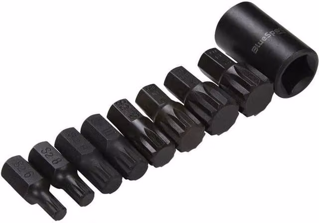 Bluespot Tools 9 Piece 1/2in Impact Spline Screwdriver Bit Set in Black