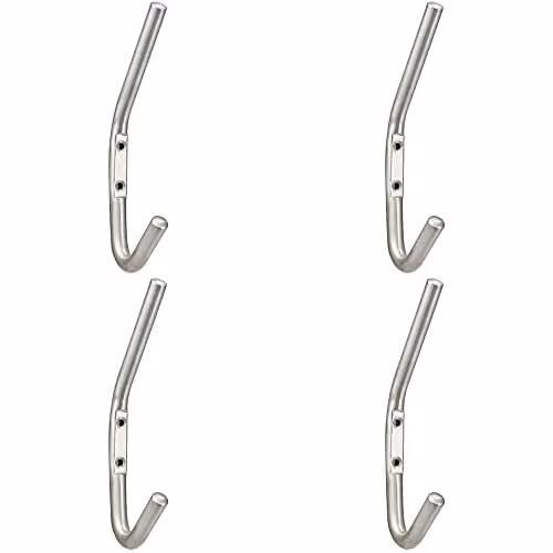 Loops 4 Pack Slimline One Piece Wall Mounted Hat and Coat Hook in Satin Stainless Steel, 5.9 cm Projection
