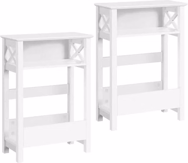 KORVIXA Slim End Table Set of 2 with Storage Shelf, White, W/D/H: 100 x 100 x 70 cm