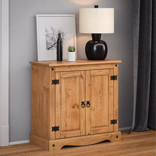 Mercers Furniture Corona 2 Door Small Sideboard Cabinet in Brown Solid Pine Wood with Antique Wax Finish W/D/H: 75 x 36 x 73 cm