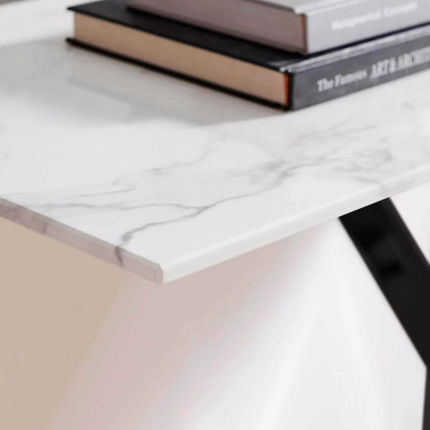 FurnitureboxUK Leonardo Rectangular Marble Effect Glass Top Console Table with Black Metal Starburst Legs in White – 2
