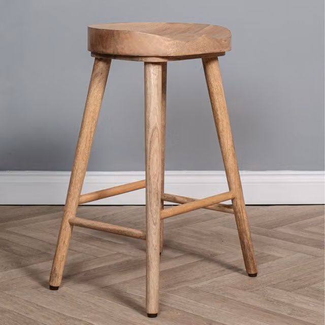 Elm Home and Garden Vintage Solid Mango Wood Breakfast Bar Stool, Brown, W/D/H: 40 x 40 x 70 cm