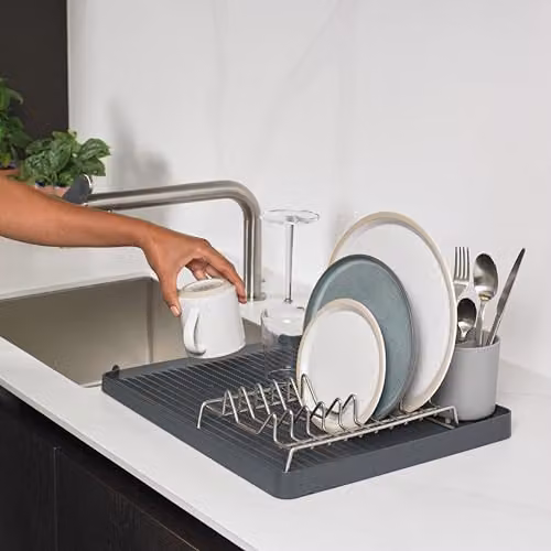 ReBorn Recycled Dish Rack with Drip Tray and Cutlery Holder, Dark Grey – 2