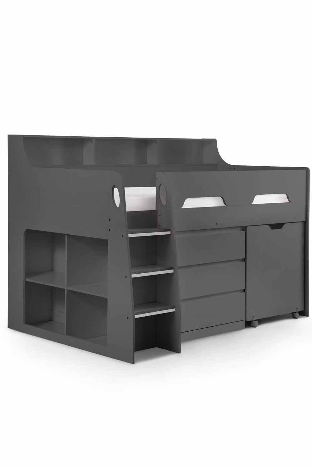 Julian Bowen Jupiter Midsleeper Cabin Bed in Anthracite Grey with Stairs and Drawers, 90 x 190 cm – 2