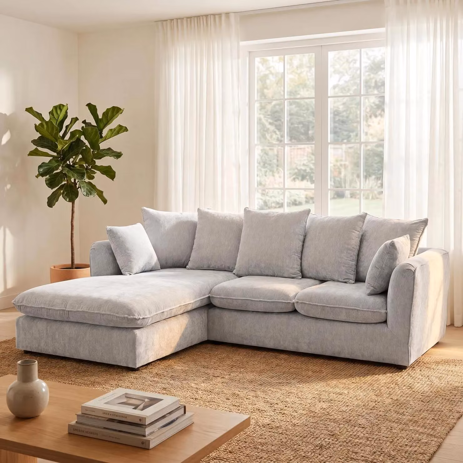 Abakus Direct Lucas Left Facing Corner Sofa in Silver Water Repellent Velvet Chenille – 2