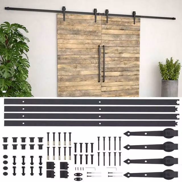 Berkfield Home Sliding Door Hardware Kit in Black Steel, 2 x 183 cm