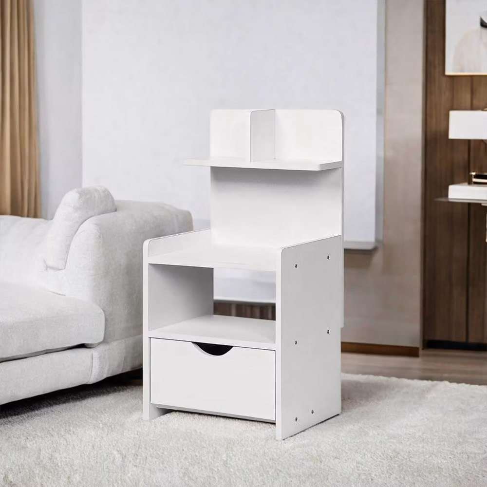 FORGEVIO Modern Bedside Table with Drawer and Storage in White – 3