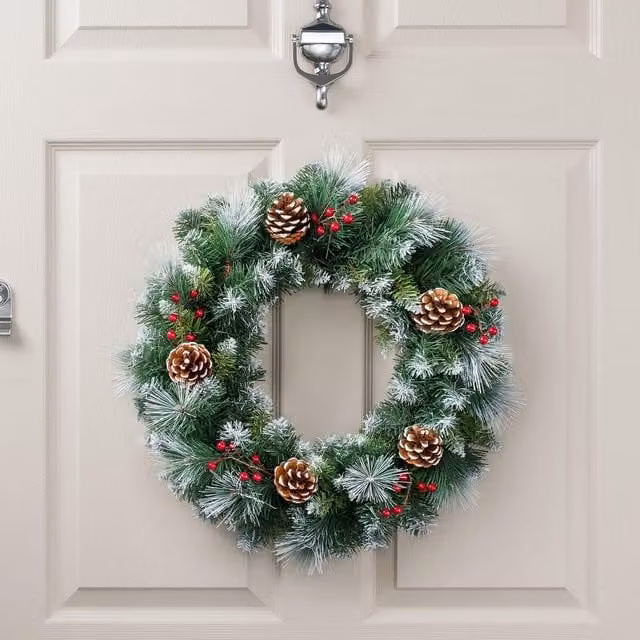 Christow Christmas Wreath with Frosted Pine Cones and Berries in Green, Diameter: 45 cm – 1