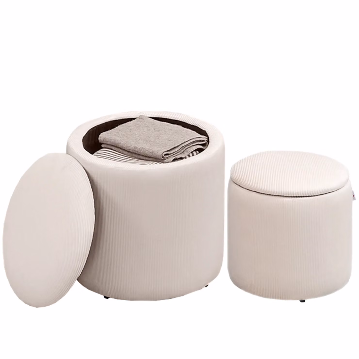 HOMCOM Set of 2 Modern Fabric Storage Ottomans with Removable Lids in Beige and White, W/D/H: 40 x 41 x 41 cm – 2