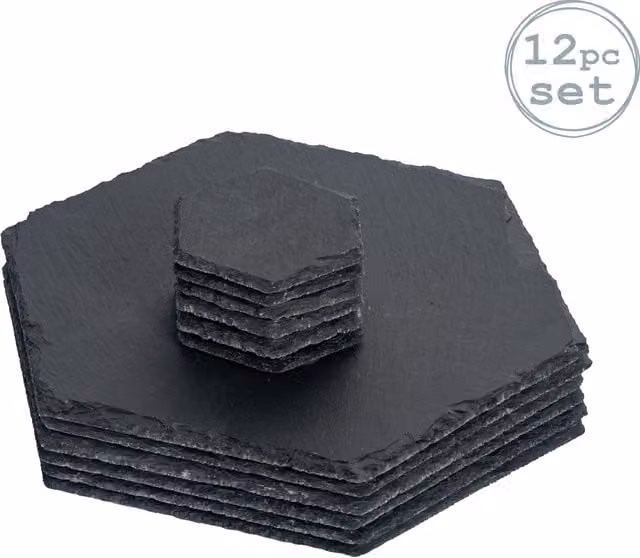 Argon Tableware 12 Piece Hexagon Slate Placemats and Coasters Set in Grey