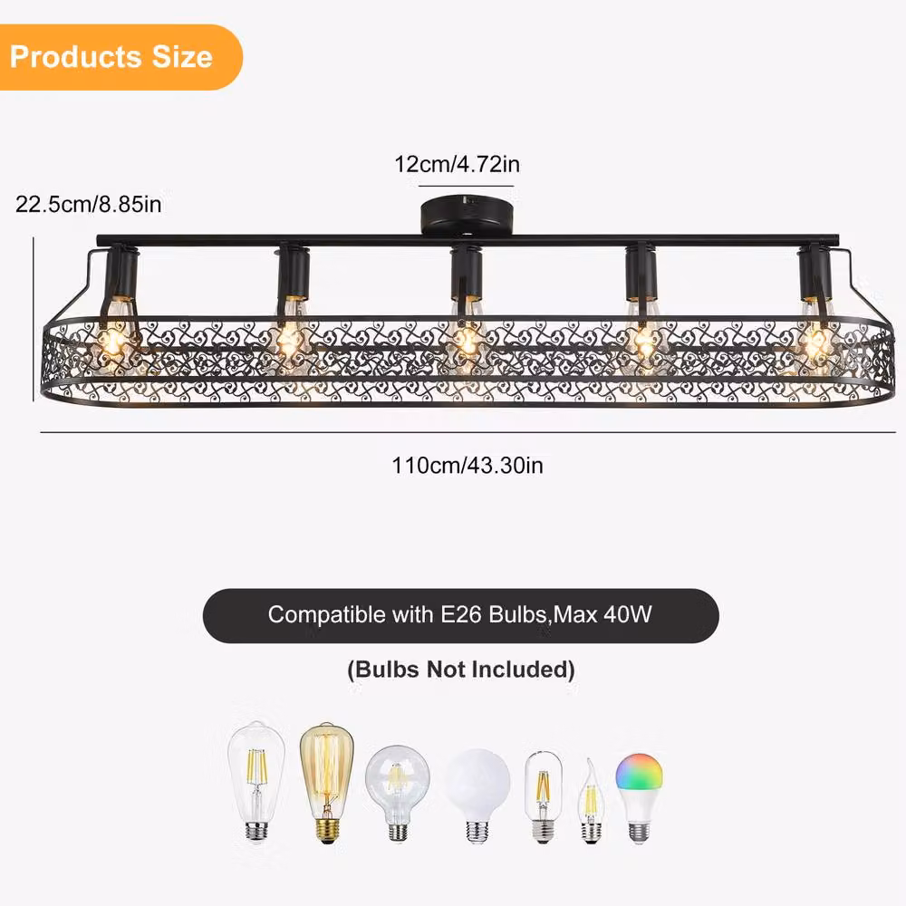 NIVOR Black Farmhouse 5 Light Flush Mount Ceiling Light for Kitchens – 2
