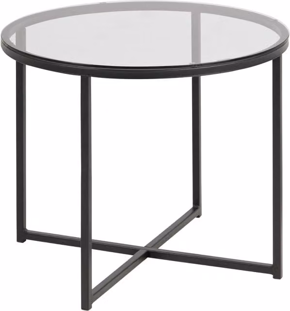 Furniture To Go Modern Round Metal Side Table with Smoked Glass Top in Silver and Black