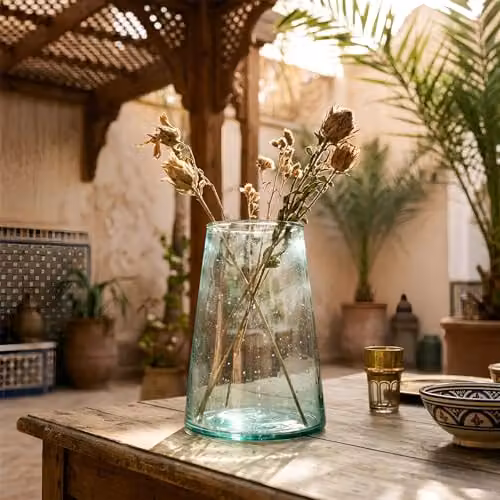 Nicola Spring Jebel Moroccan Recycled Glass Vase in Blue or Green, 3.5 l – 1