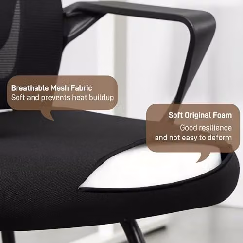 HOMCOM Black Mesh and Fabric Desk Chair with Armrests for Home or Office – 6