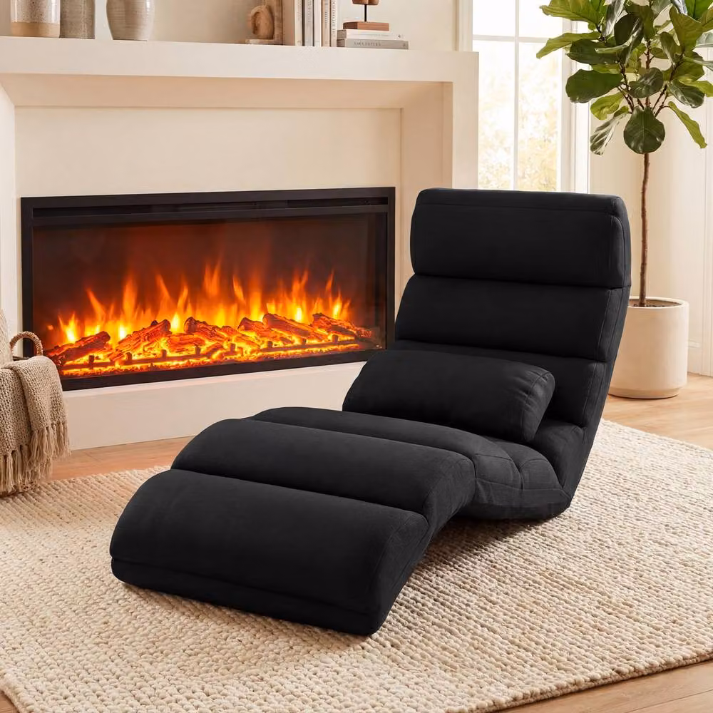 Gymax Black Microfibre Upholstered Floor Chaise Lounge with 5-Position Foldable Gaming Seat and Adjustable Headrest – 3