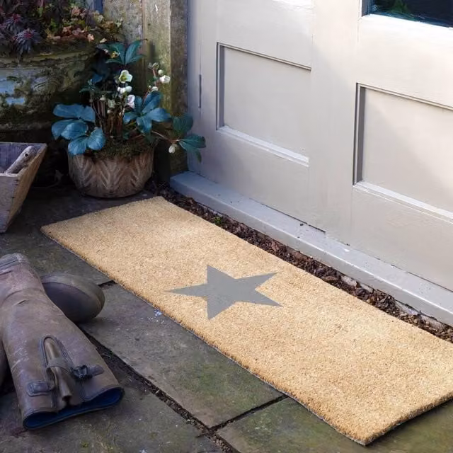Artsy Mats Grey Star Double Door Mat in Beige, W: 120 cm, D: 40 cm
