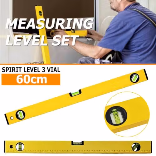 ATEK 3-Piece Magnetic Spirit Level Set in Yellow, Aluminum Alloy with Shockproof Design – 9