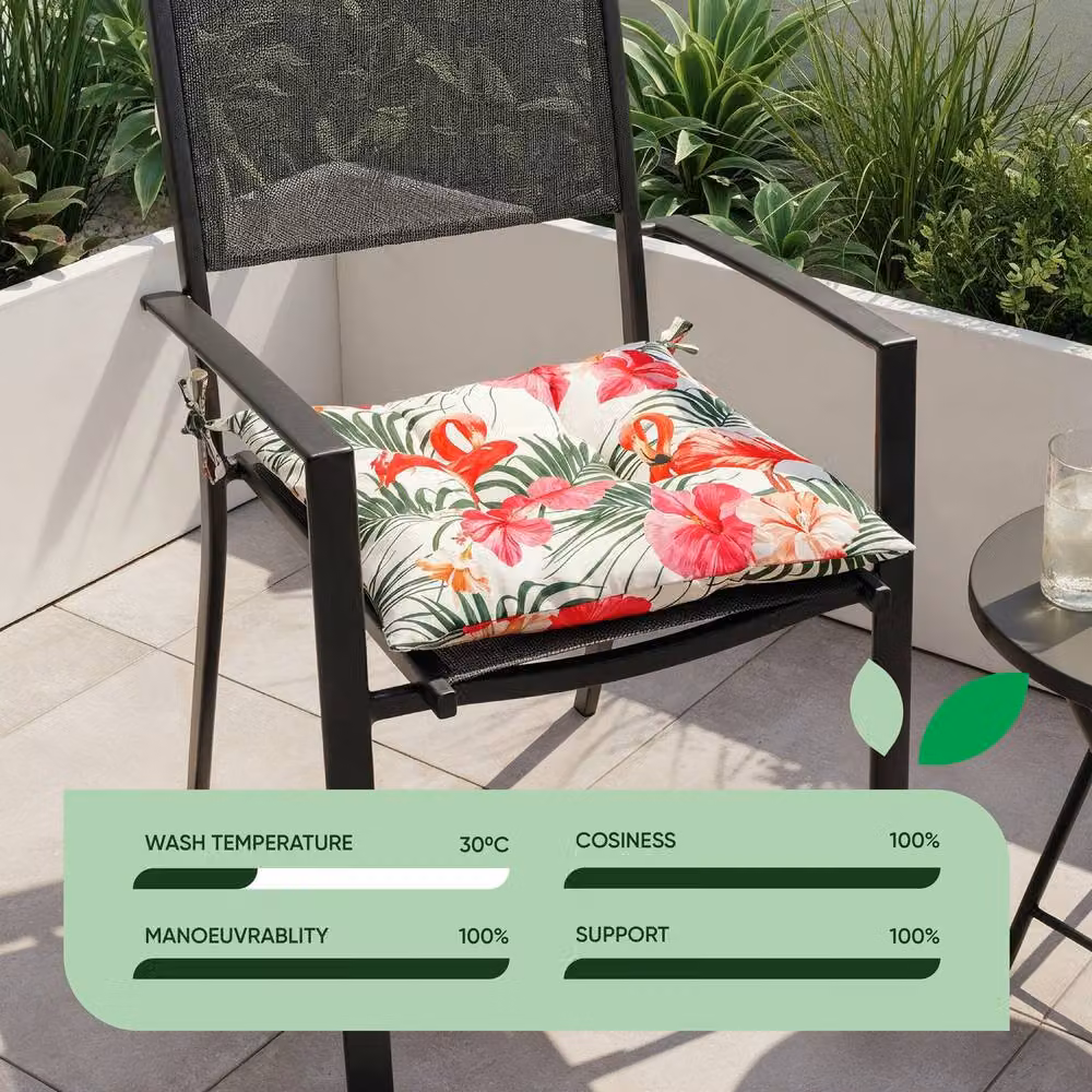 Gardenwize Pack of 2 Flamingo Printed Outdoor Garden Chair Cushions, Multicolour, W/D/H: 45 x 45 x 45 cm – 4