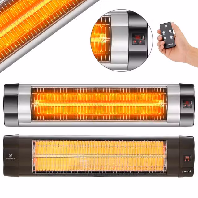 AREBOS Infrared Heater with Remote Control and 3 Heat Settings, Silver