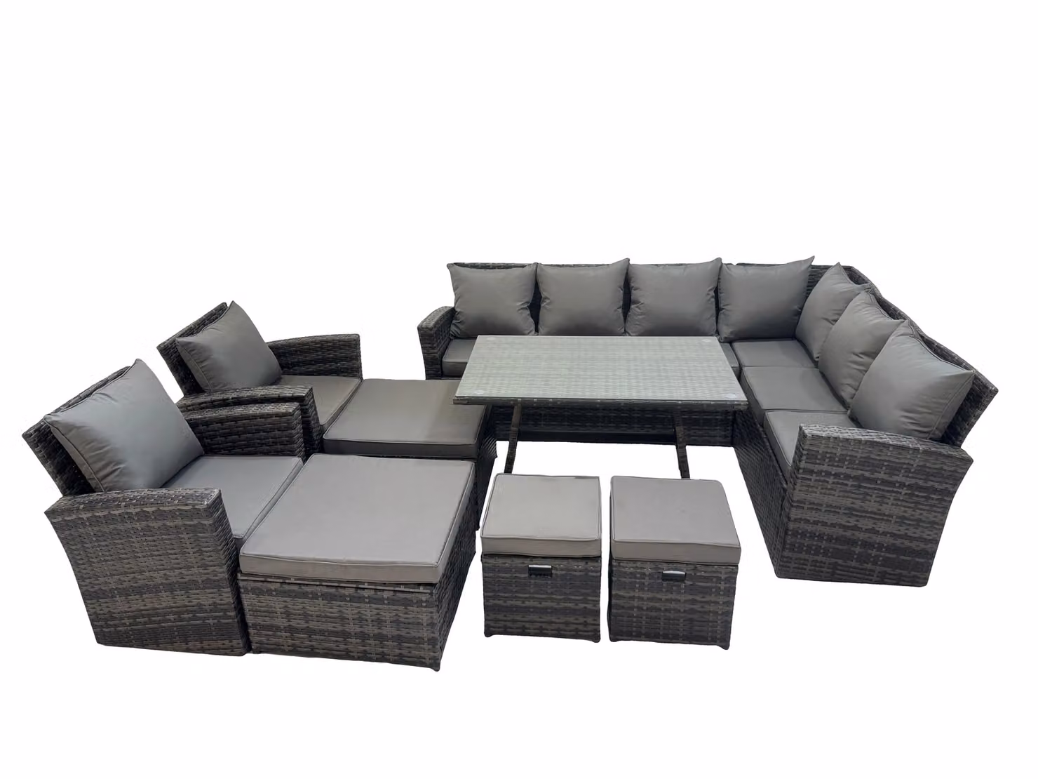 Fimous 12 Seater Dark Grey Rattan Garden Furniture Set with Glass Tabletop – 2