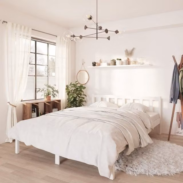 Berkfield Home White Solid Pinewood Bed Frame W/D/H: 160 x 200 cm