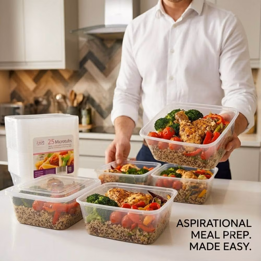 Bedsland 25 Pack 1L Microwave Safe Meal Prep Food Storage Set in Transparent Plastic – 3
