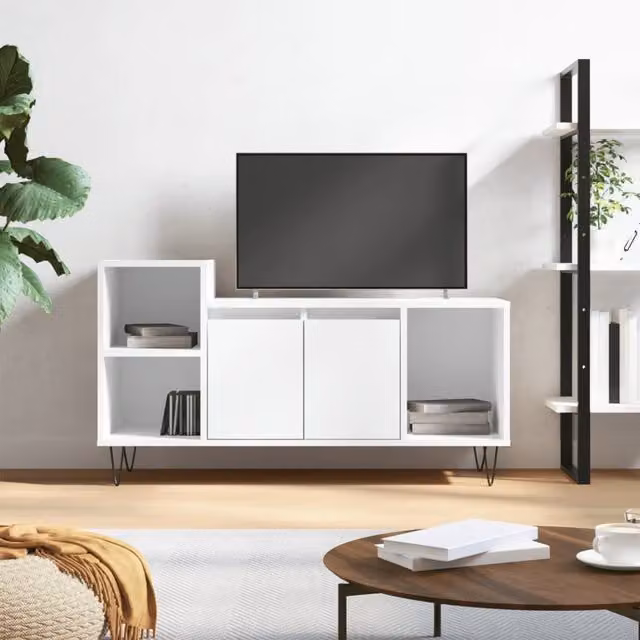 Berkfield Home Modern White TV Cabinet in Matt MDF, W/D/H: 100 x 35 x 55 cm – 1