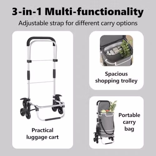 vidaXL Folding Shopping Trolley in Grey, W/D/H: 47 x 39 x 100.5 cm – 3