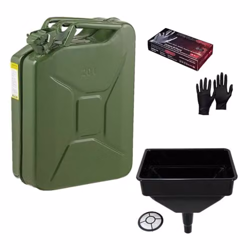 PDL Pegdev Heavy Duty 20L Steel Jerry Can Bundle with Funnel and Nitrile Gloves in Green – 1