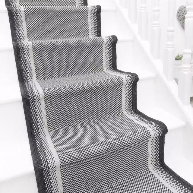 runrug Geo Reversible Durable Stair Runner Carpet, Black, W: 60 cm, L: 450 cm – 1