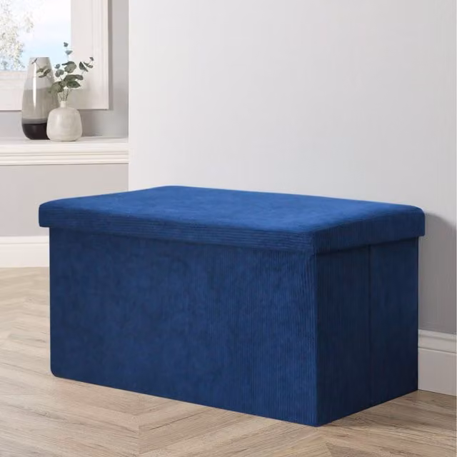 Home Source Rectangular Corduroy Folding Ottoman in Blue
