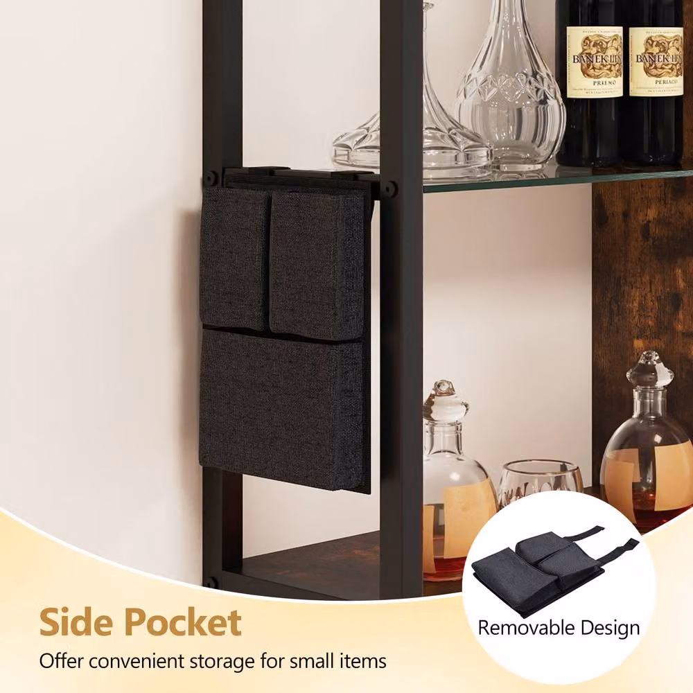 Costway 6-Tier Brown Wall Mounted Floating Shelves with Integrated Lighting and Remote and App Control – 5