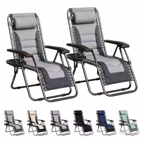 MCC Direct Set of 2 Zero Gravity Reclining Sun Lounger Garden Chairs in Grey and Black