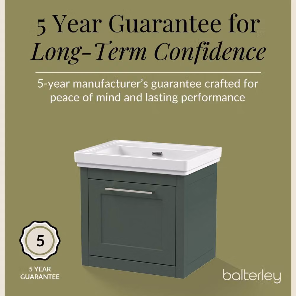 Balterley Wall Hung 1 Drawer Vanity Unit and 0TH Fireclay Basin, Green, Width: 50 cm – 4