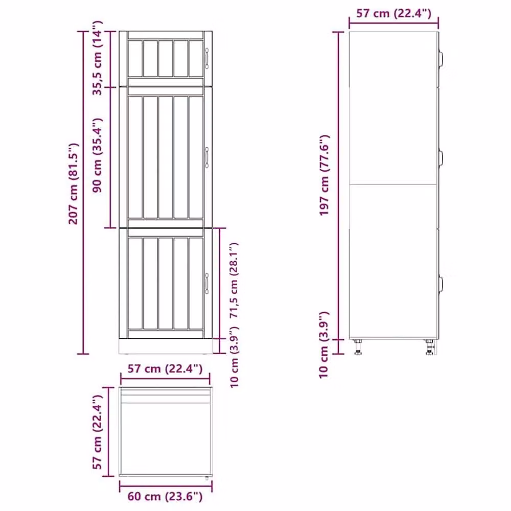 Berkfield Home Lucca Kitchen Cupboard in Concrete Grey MDF, W/D/H: 60.0 x 20.0 x 207.0 cm – 2