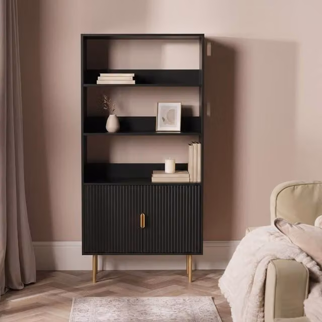 OHS Modern Ribbed Display Unit with Drawers and Shelving in Matt Black
