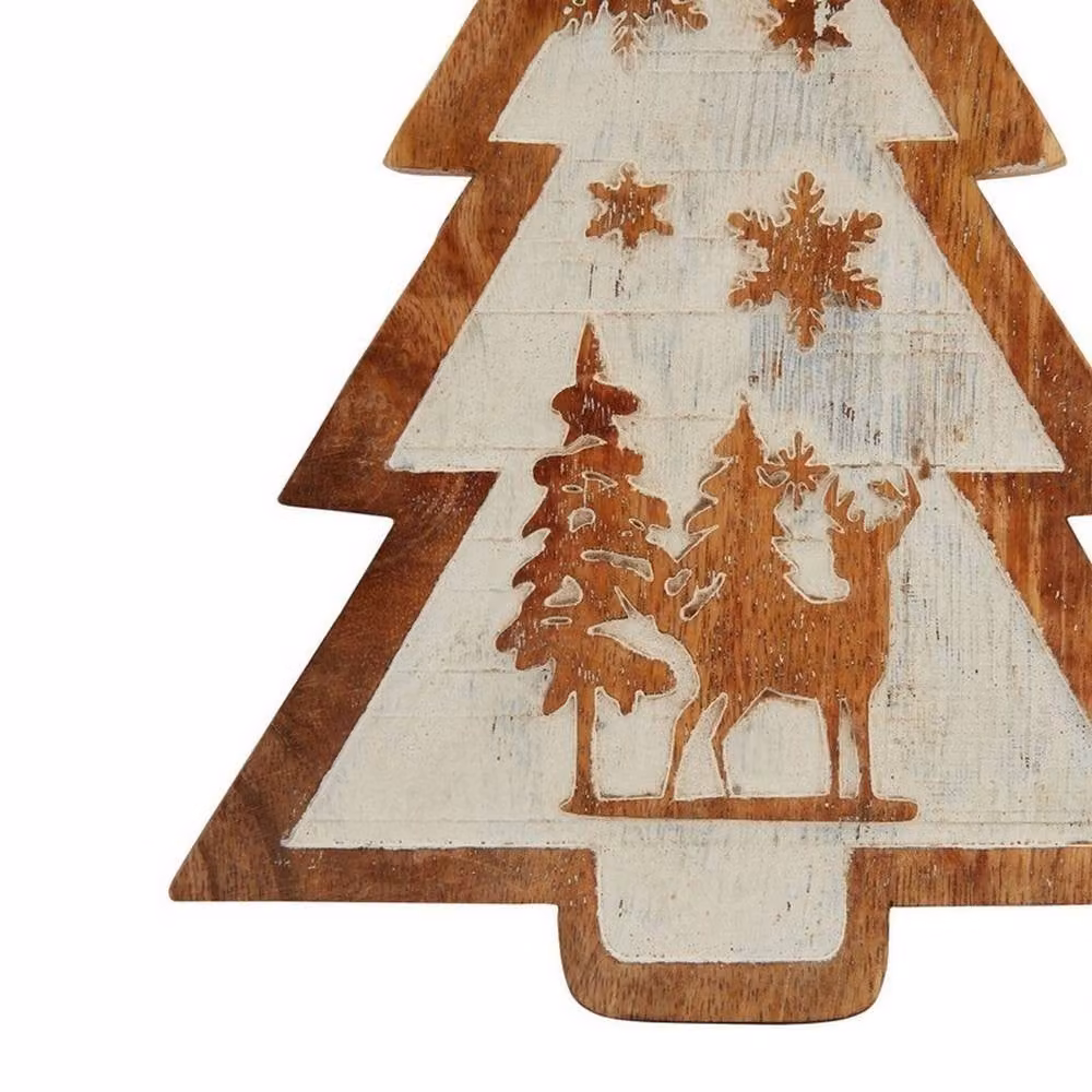 Lemon Pavilion Natural Snow Scene Tree Decoration, Brown Wood Tabletop Ornament, W15 x D4 x H20 cm – 2