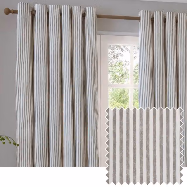 Yard Hebden Mole Striped Cotton Eyelet Blackout Curtains in Black, Brown and Beige