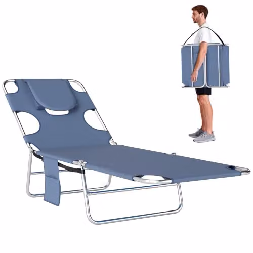 Outsunny Grey Foldable Sun Lounger with Adjustable Headrest and Textilene Fabric