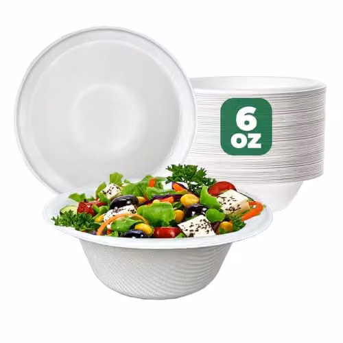 ECONX 100 Pack Biodegradable Bagasse Bowls, 180ml, White – 1