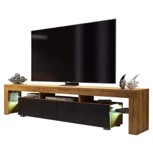 Creative Furniture Modern TV Unit in Dark Oak with Black Matt Doors, W: 200 cm, H: 45 cm, D: 45 cm – 2