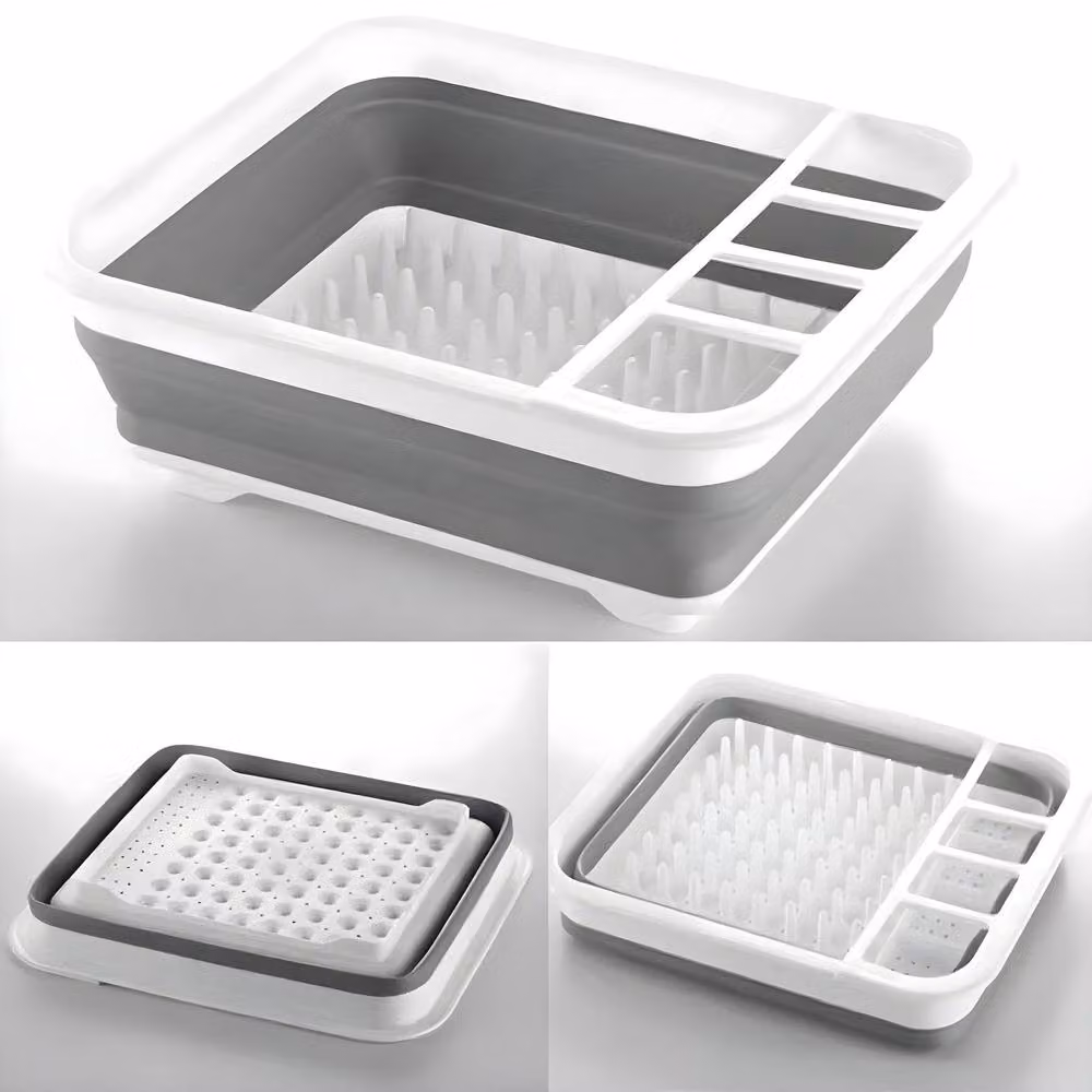 Garden Sanctuary Collapsible Plastic Dish Rack Drainer with Cutlery Holder, Grey, W: 36.5 cm, D: 13.0 cm – 3