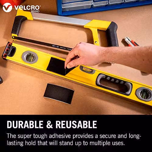 VELCRO Brand Heavy Duty Stick On Double Sided Hook and Loop Self Adhesive Strips, Black, W: 50 mm, L: 100 mm, Set of 2 – 6